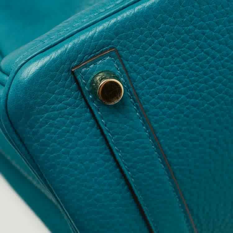 Hermes Blue Izmir Clemence Leather Birkin 30 Bag