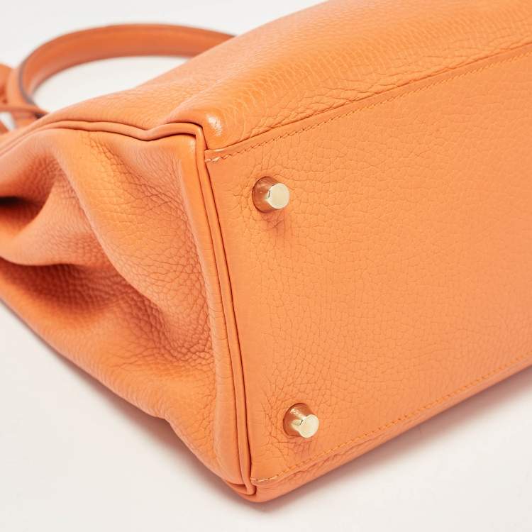 Hermès Orange Taurillon Clemence Leather Gold Finish Kelly Retourne 35 Bag