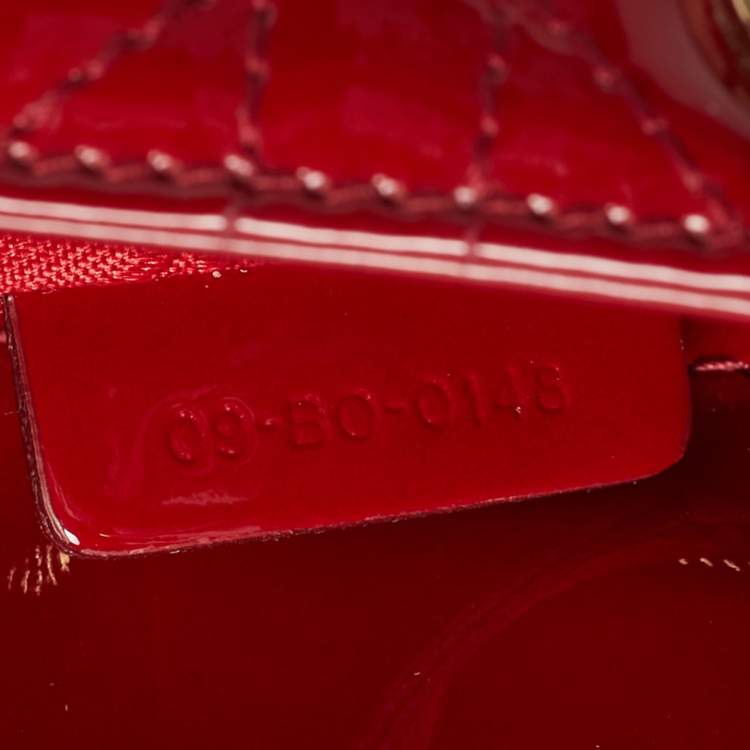 Dior Lady Dior Mini Red Cannage Patent Leather Tote Bag