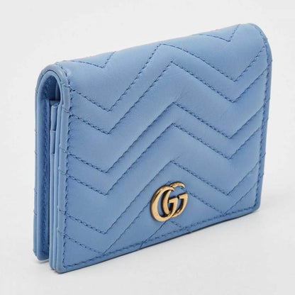 Gucci Blue Matelassé Leather GG Marmont Card Case
