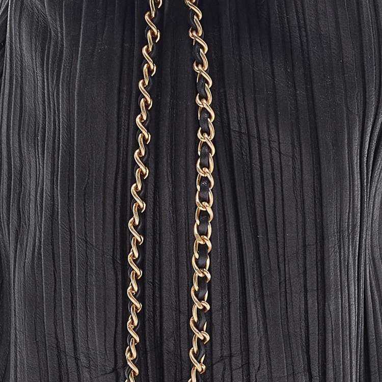 Chanel Black Shimmer Leather Coco Pleats Sling Backpack