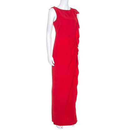 CH Carolina Herrera Red Crepe Ruffle Maxi Dress – Size S