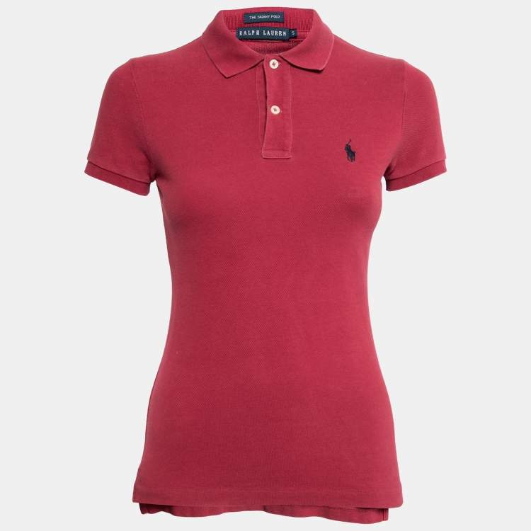 Ralph Lauren Red Cotton Pique Skinny Polo T-Shirt - Size S
