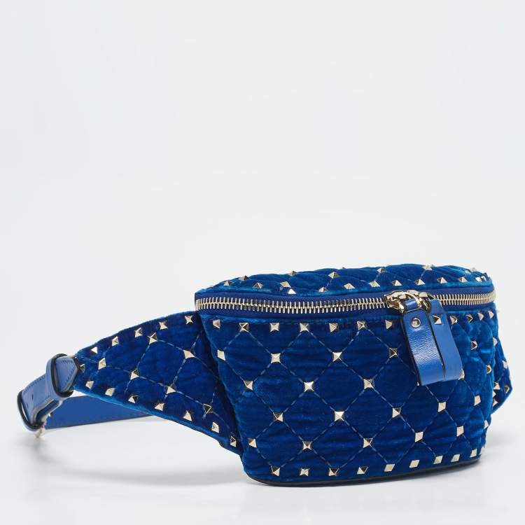 Valentino Blue Quilted Velvet Rockstud Belt Bag