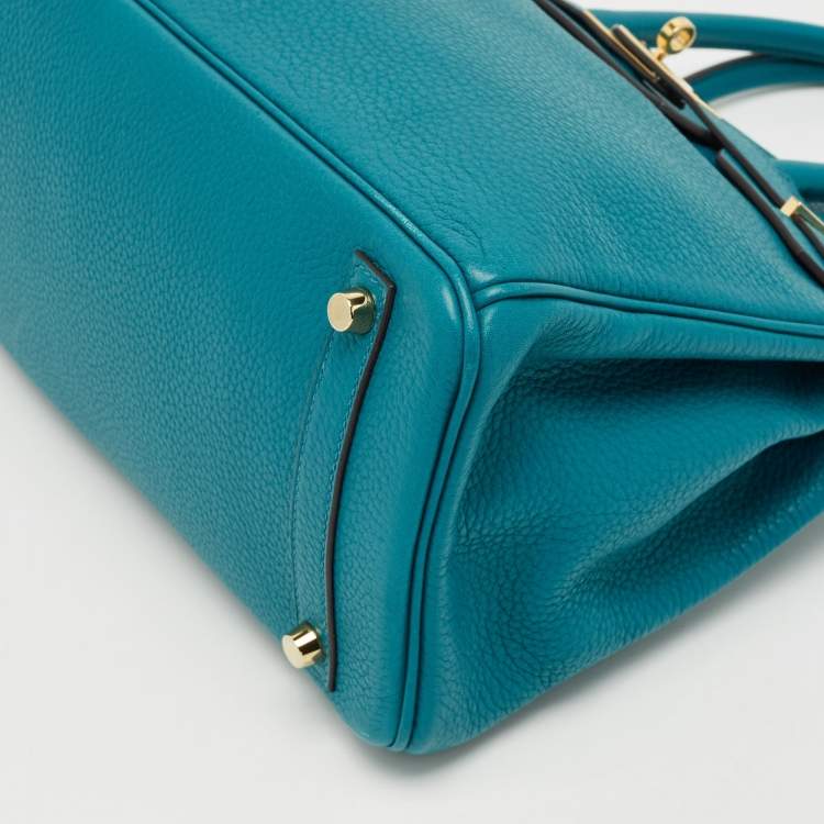 Hermes Blue Izmir Clemence Leather Birkin 30 Bag