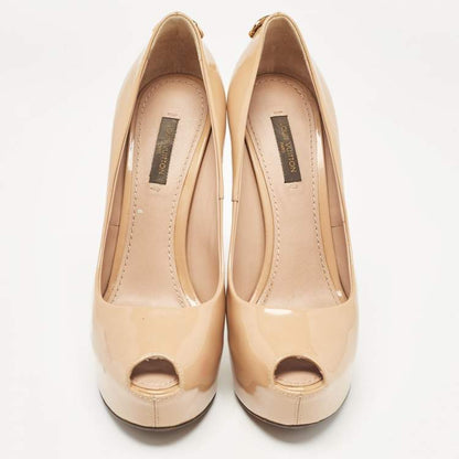Louis Vuitton Beige Patent Leather “Oh Really!” Peep Toe Pumps Size 36.5
