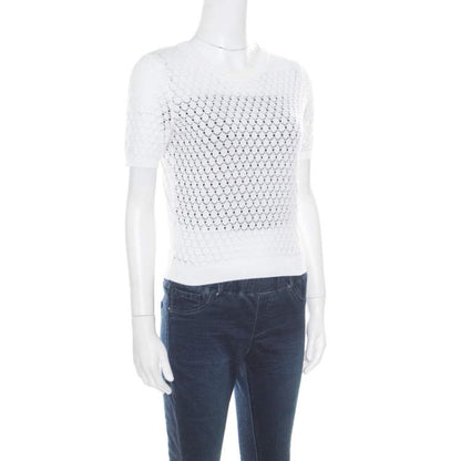 Marc Jacobs White Knit Crop Top – Fish Scale Pattern – Size S