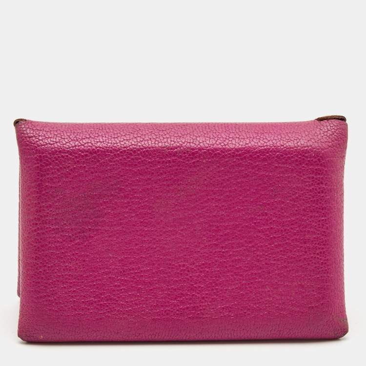Hermès Cyclamen Chevre Mysore Leather Calvi Card Holder