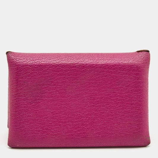 Hermès Cyclamen Chevre Mysore Leather Calvi Card Holder