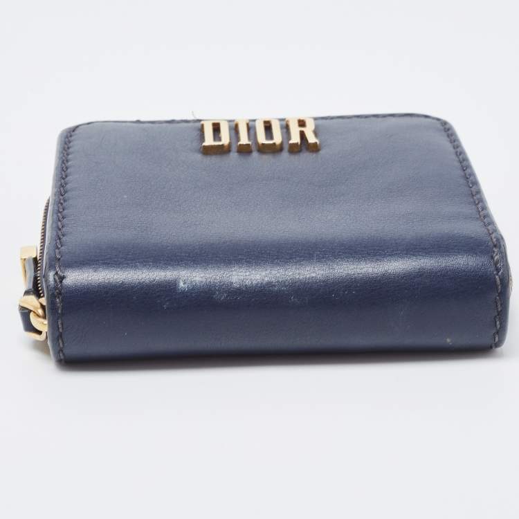 Dior Navy Blue Leather D Fence Zip Wallet