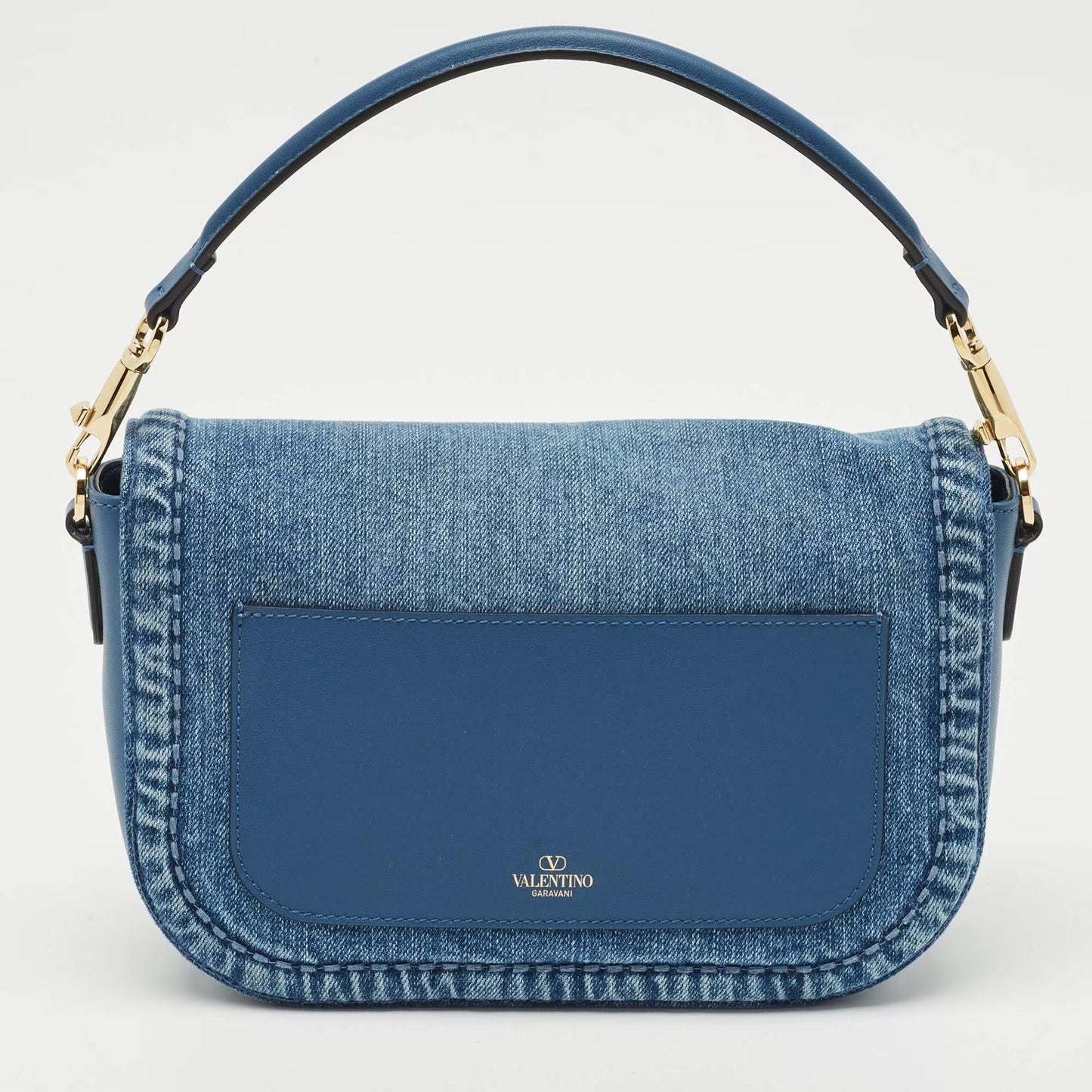 Valentino VLogo Medium Blue Denim and Leather Shoulder Bag