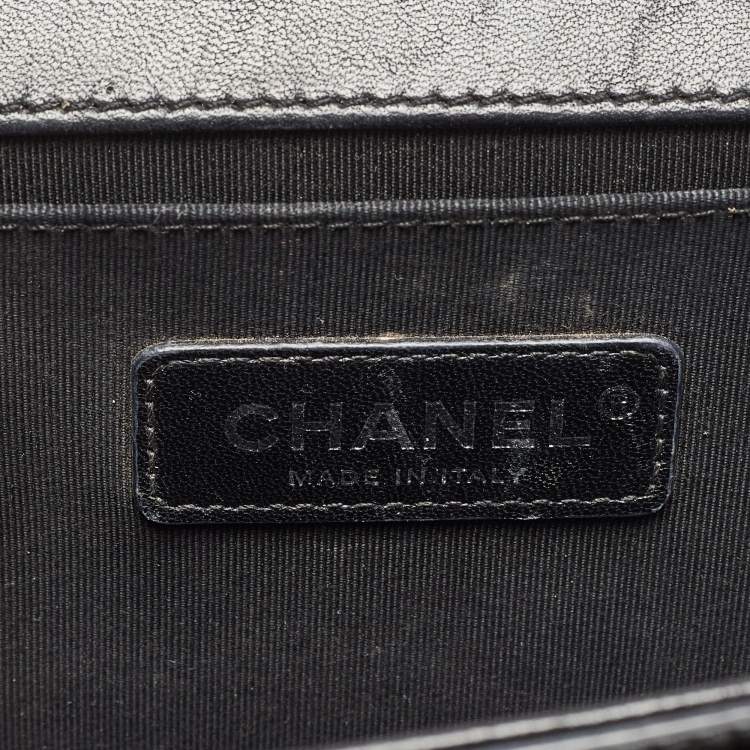 Chanel Black/Silver Chevron Patent Leather Medium Boy Flap Bag