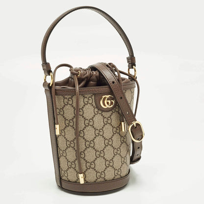 Gucci Ophidia Mini Beige/Brown GG Supreme Canvas and Leather Bucket Bag