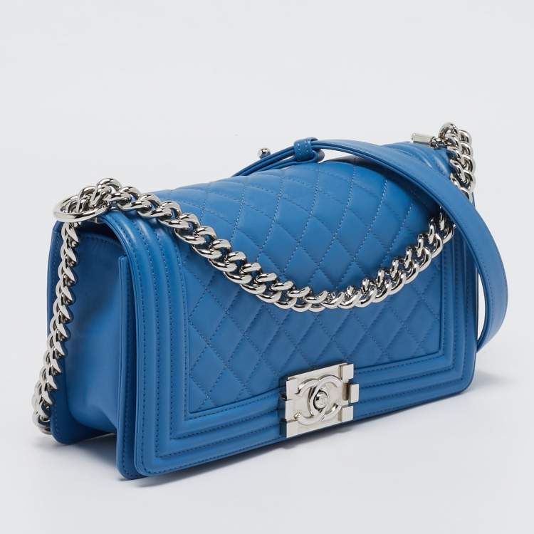 Chanel Medium Boy Bag in Light Blue Quilted Leather
