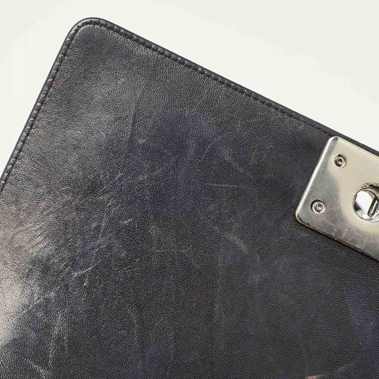 Chanel Black/Silver Chevron Patent Leather Medium Boy Flap Bag