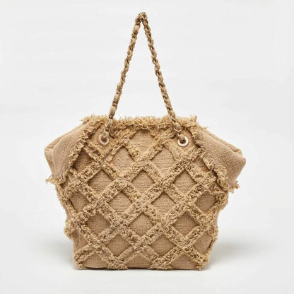 Chanel Beige Tweed CC Nature Tote Bag
