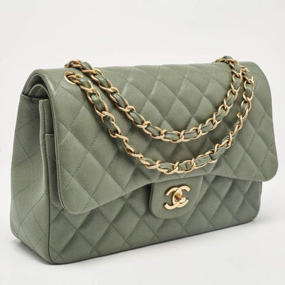 Chanel Green Caviar Leather Jumbo Classic Double Flap Bag