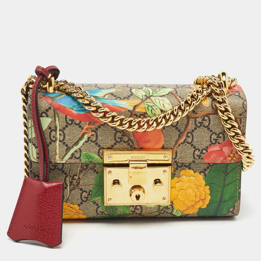 Gucci Multicolor GG Supreme Canvas Tian Print Small Padlock Shoulder Bag