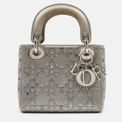 Mini Lady Dior Grey Satin with Beaded Cannage | Fair Condition