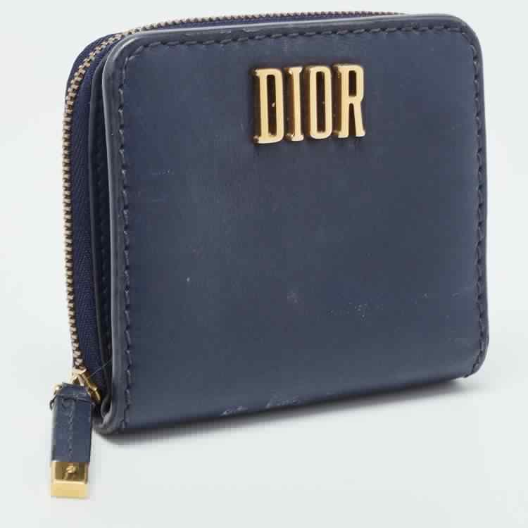 Dior Navy Blue Leather D Fence Zip Wallet
