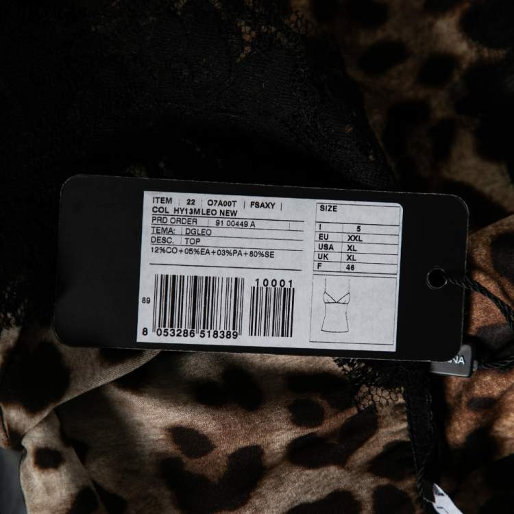 Dolce & Gabbana Leopard Print Silk Lace Trim Top – Size XL – Brand New