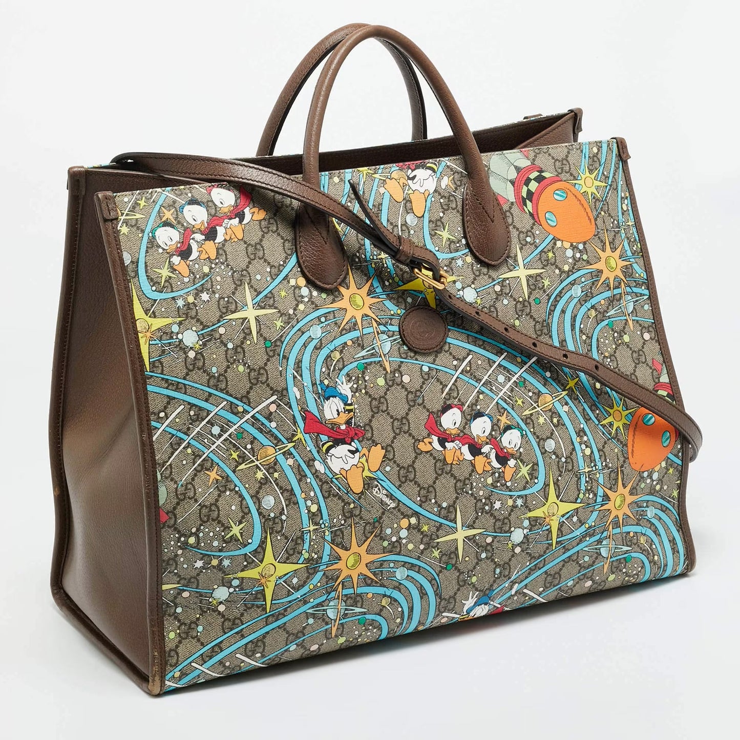 Gucci x Disney Multicolor Donald Duck GG Supreme Canvas and Leather Interlocking G Shopping Tote