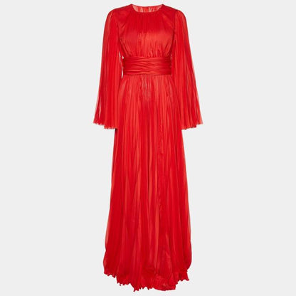 Dolce & Gabbana Red Chiffon Pleated Long Dress – Size S – Brand New
