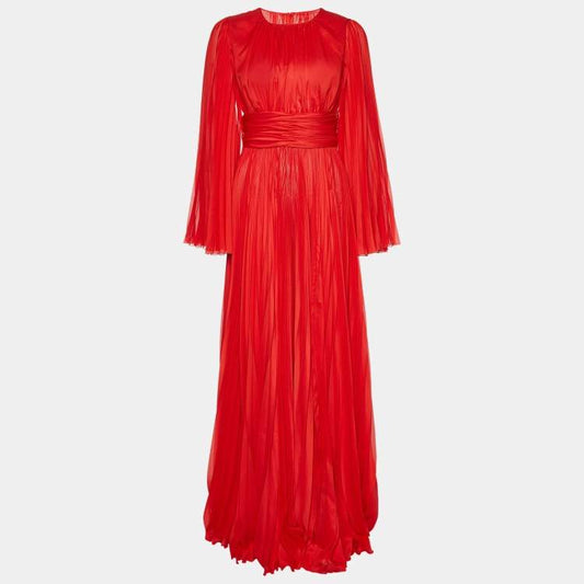 Dolce & Gabbana Red Chiffon Pleated Long Dress – Size S – Brand New