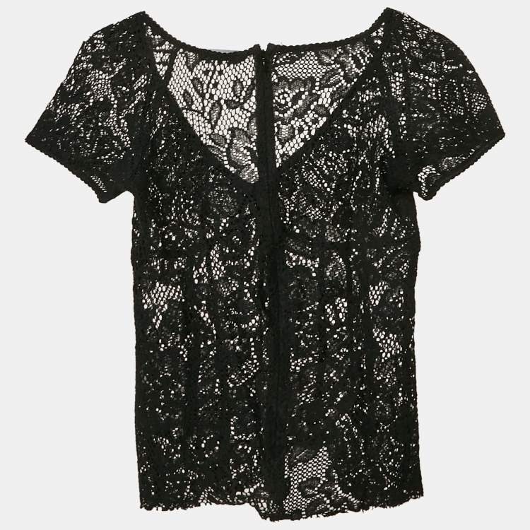 Dolce & Gabbana Black Lace V-Neck Sheer Top – Size S