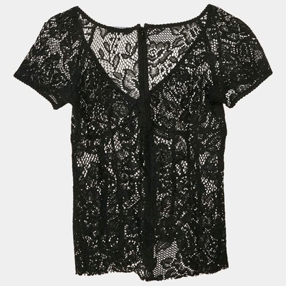 Dolce & Gabbana Black Lace V-Neck Sheer Top – Size S