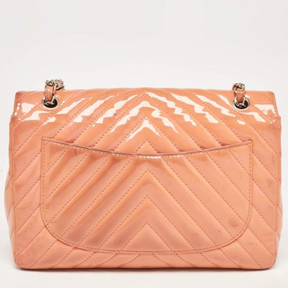 Chanel Pink Chevron Patent Leather Jumbo Flap Bag