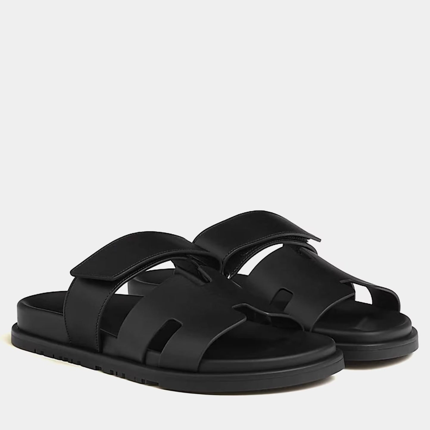 Hermes Chypre Sandal Size 43 Noir Calfskin