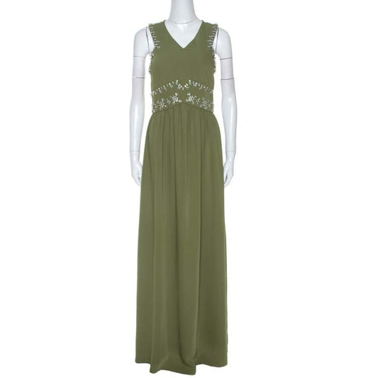 Tory Burch Green Crepe Embellished Luisa Gown – Size M (Brand New with Tags)