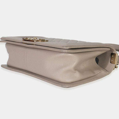 Chanel Beige Quilted Caviar Medium Boy Handbag