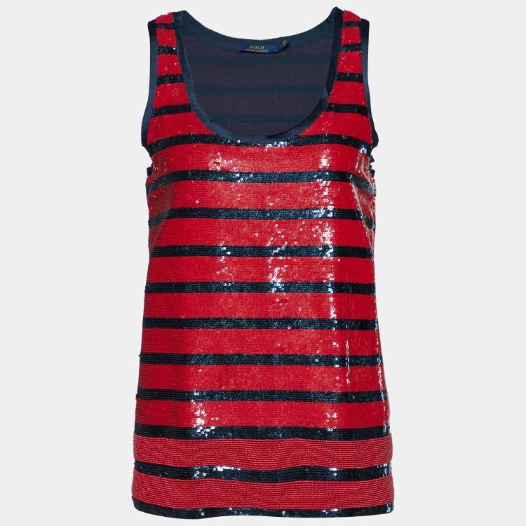 Polo Ralph Lauren Red & Navy Blue Sequined Tank Top - Size S Brand New