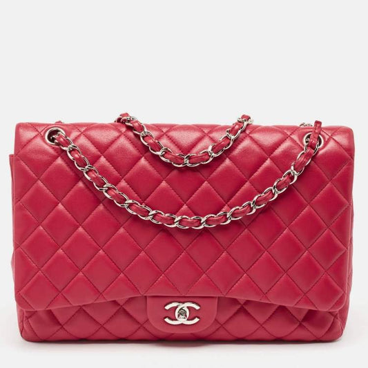 Chanel Red Quilted Leather Maxi Classic Single Flap Bag