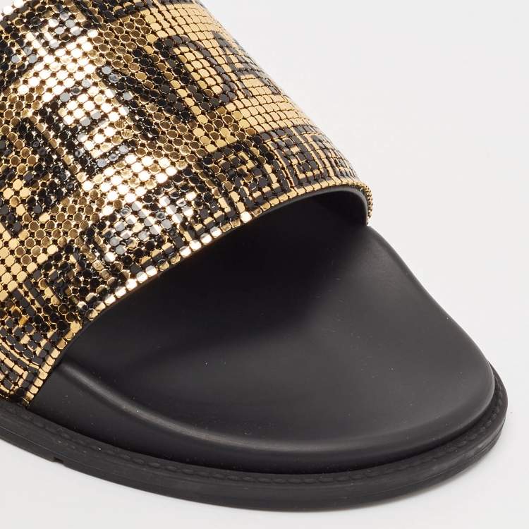 Fendi x Versace Gold & Black Mesh Pool Slides 44