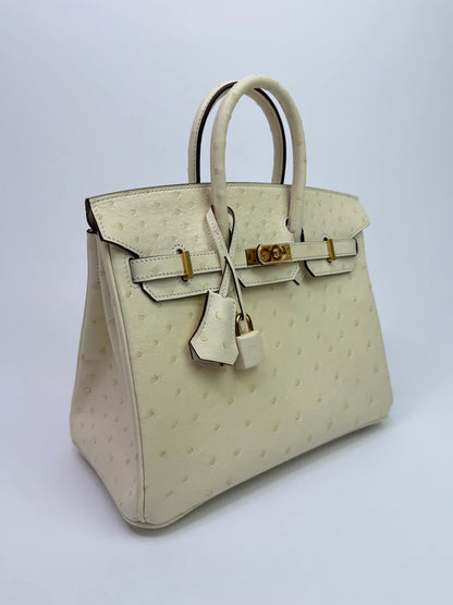 HERMÈS BIRKIN 25 IN NATA OSTRICH WITH GOLD HARDWARE