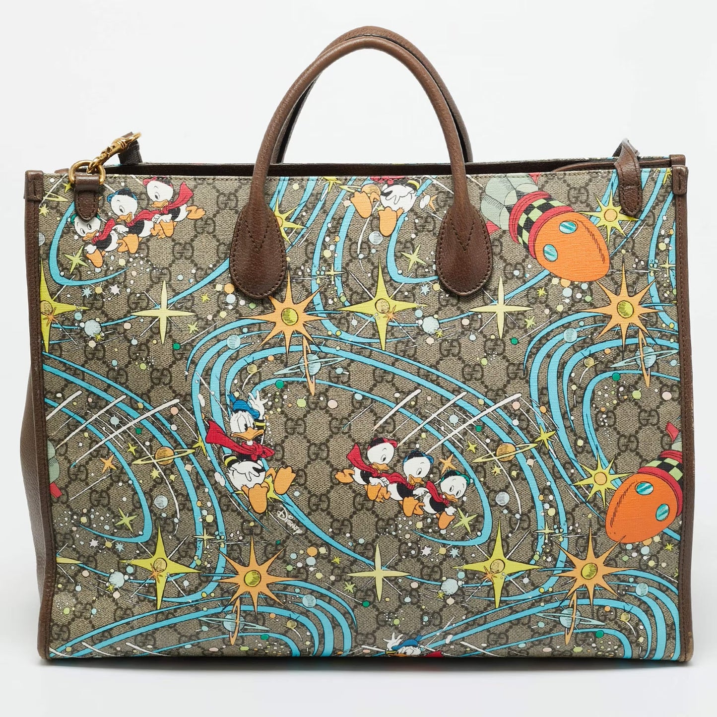 Gucci x Disney Multicolor Donald Duck GG Supreme Canvas and Leather Interlocking G Shopping Tote