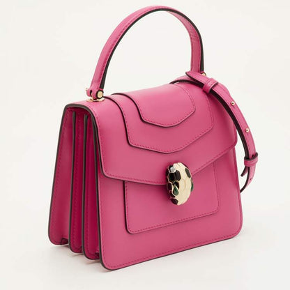 Bvlgari Serpenti Forever Small Pink Leather Flap Top Handle Bag