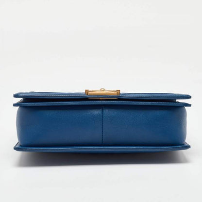 Chanel Medium Boy Bag in Blue Quilted Caviar Leather with Gold Hardware