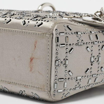 Mini Lady Dior Grey Satin with Beaded Cannage | Fair Condition