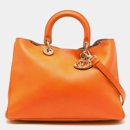 Dior Large Orange Leather Diorissimo Shopper Tote – With Pouch