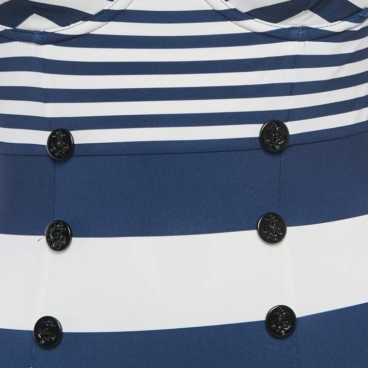 Dolce & Gabbana Navy Blue/White Striped Jersey Swimsuit S