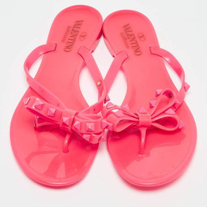 Valentino Rockstud Pink Rubber Slide Sandals Size 38