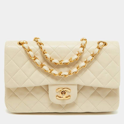 Chanel Small Classic Double Flap Bag in Cream Quilted Leather