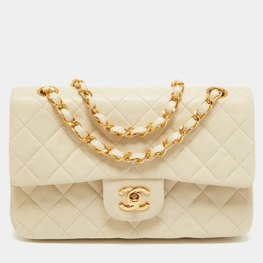 Chanel Small Classic Double Flap Bag in Cream Quilted Leather