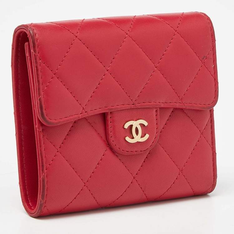 Chanel Red Quilted Leather Trifold CC Wallet – Good Condition