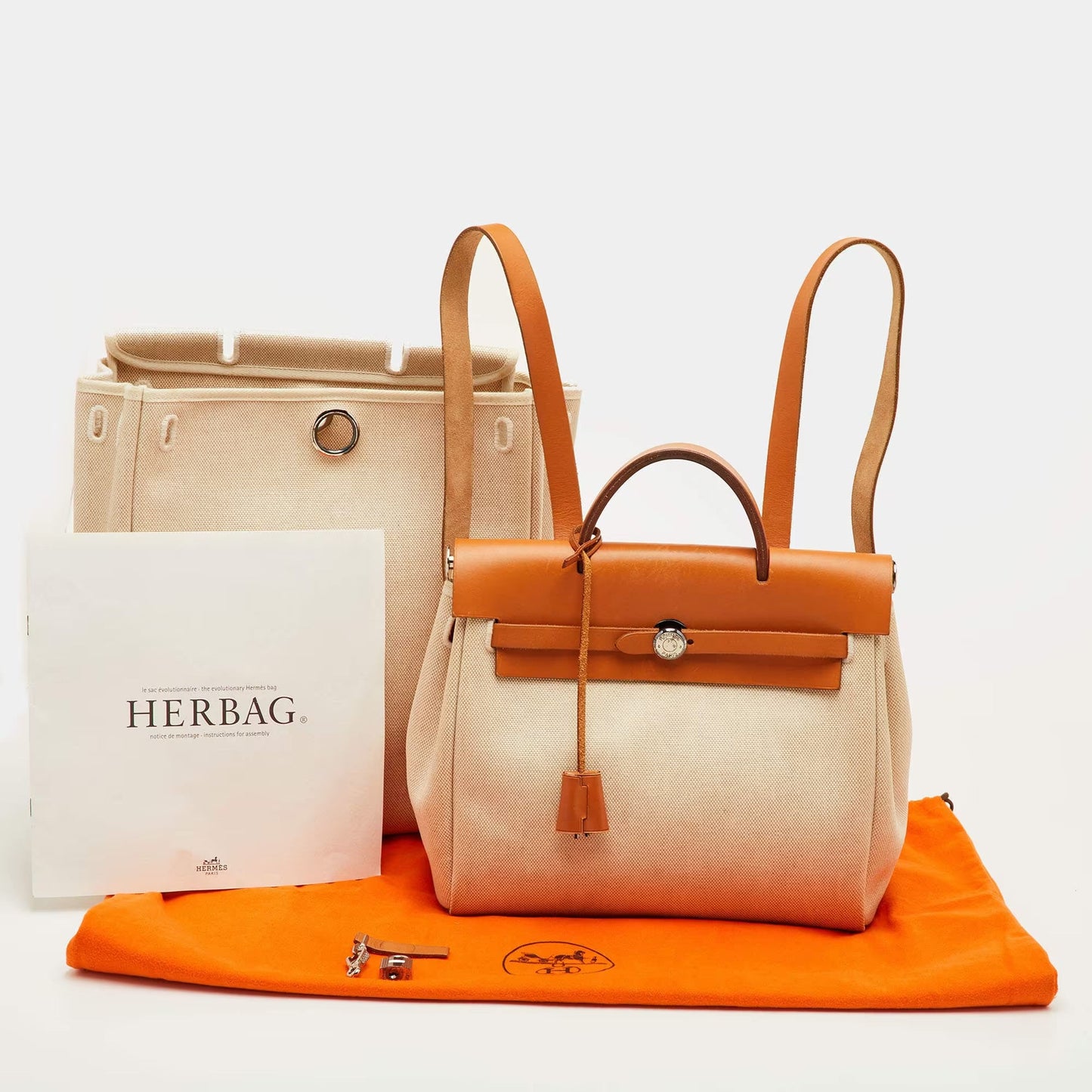 Hermès Ecru/Natural Toile Canvas and Vache Leather Herbag 2-in-1 Backpack