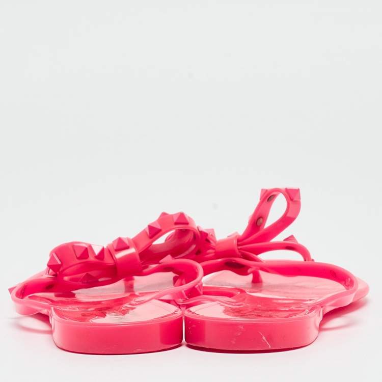 Valentino Rockstud Pink Rubber Slide Sandals Size 38